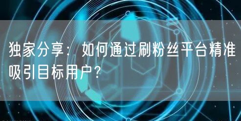 独家分享:如何通过刷粉丝平台精准吸引目标用户?