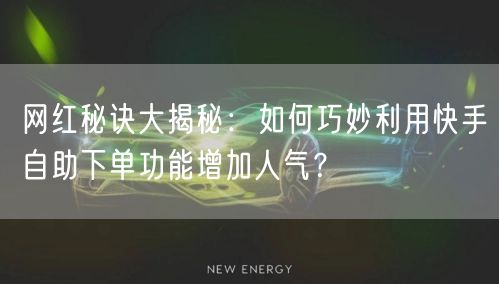 网红秘诀大揭秘:如何巧妙利用快手自助下单功能增加人气?