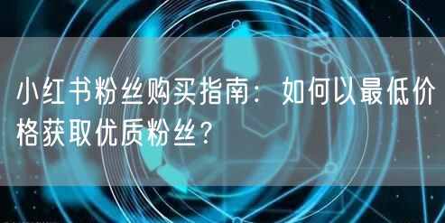 小红书粉丝购买指南：如何以最低价格获取优质粉丝？