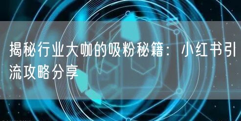 揭秘行业大咖的吸粉秘籍：小红书引流攻略分享