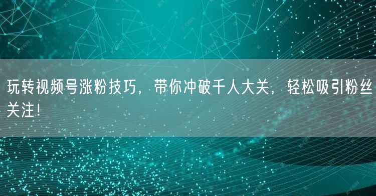 玩转视频号涨粉技巧，带你冲破千人大关，轻松吸引粉丝关注！