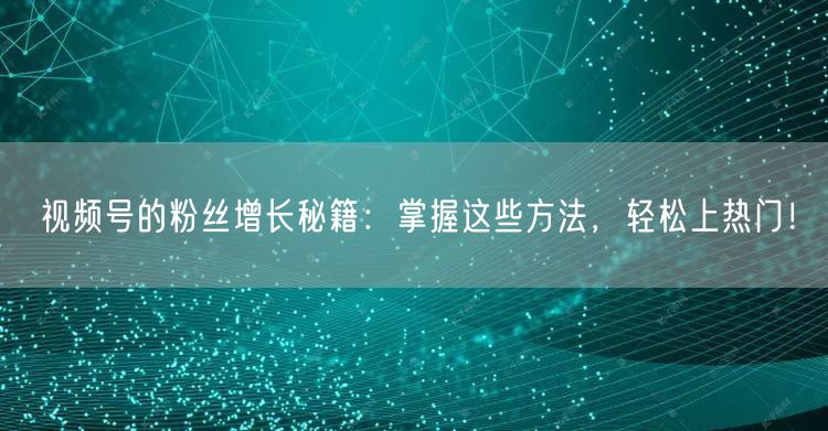 视频号的粉丝增长秘籍:掌握这些方法,轻松上热门!