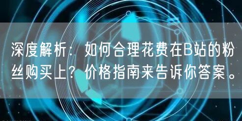 深度解析:如何合理花费在B站的粉丝购买上?价格指南来告诉你答案。