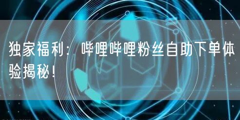 独家福利：哔哩哔哩粉丝自助下单体验揭秘！