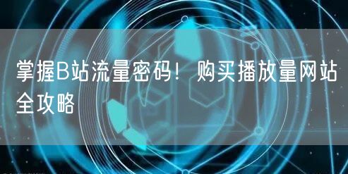 掌握B站流量密码！购买播放量网站全攻略