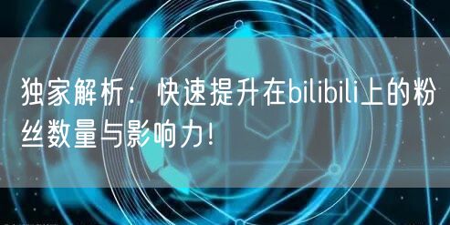 独家解析：快速提升在bilibili上的粉丝数量与影响力！