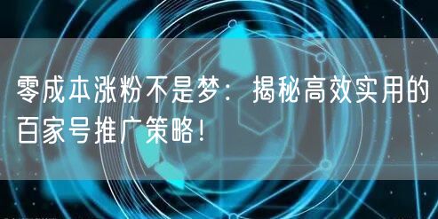 零成本涨粉不是梦：揭秘高效实用的百家号推广策略！