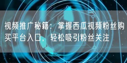 视频推广秘籍：掌握西瓜视频粉丝购买平台入口，轻松吸引粉丝关注
